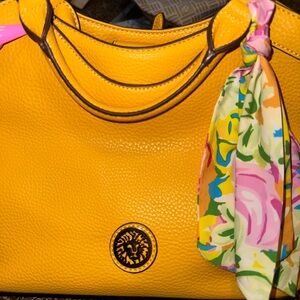 Anne Klein Yellow Shoulder Bag with Floral Scarf